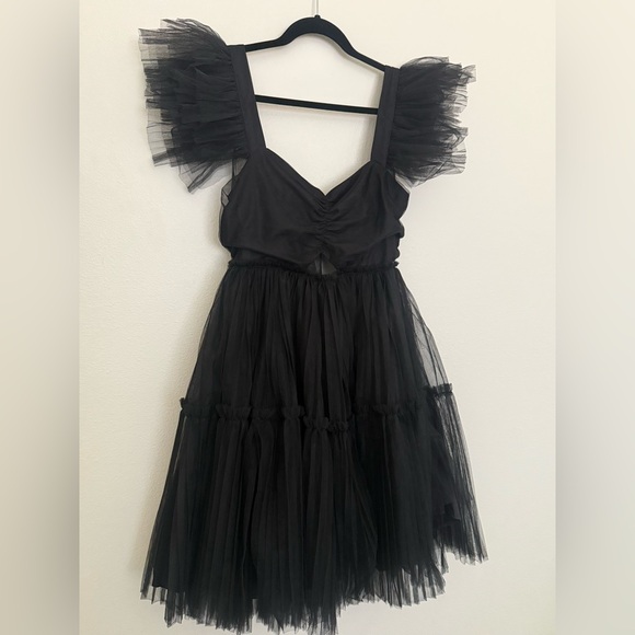 Impressions Dresses & Skirts - Impressions Black Layered Tulle Dress with Ruffle Straps & Bow Tie Back | Large